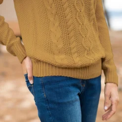 Trui in kabeltricot, ronde hals
