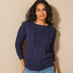 Trui in kabeltricot, ronde hals