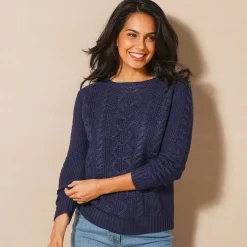 Trui in kabeltricot, ronde hals