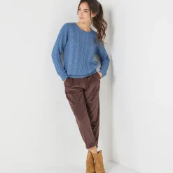 Trui in kabeltricot, ronde hals