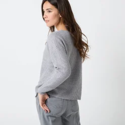 Trui in loose model met V-hals, patenttricot met zachte touch