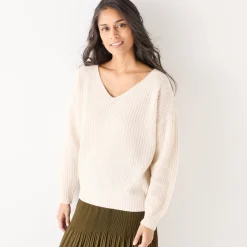 Trui in loose model met V-hals, patenttricot met zachte touch