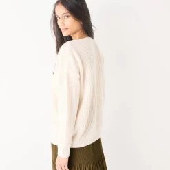 Trui in loose model met V-hals, patenttricot met zachte touch