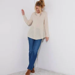 Trui in patenttricot met uitlopend model met zachte touch