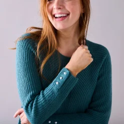 Trui in patenttricot met uitlopend model met zachte touch