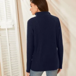 Trui in ribtricot met ritskraag