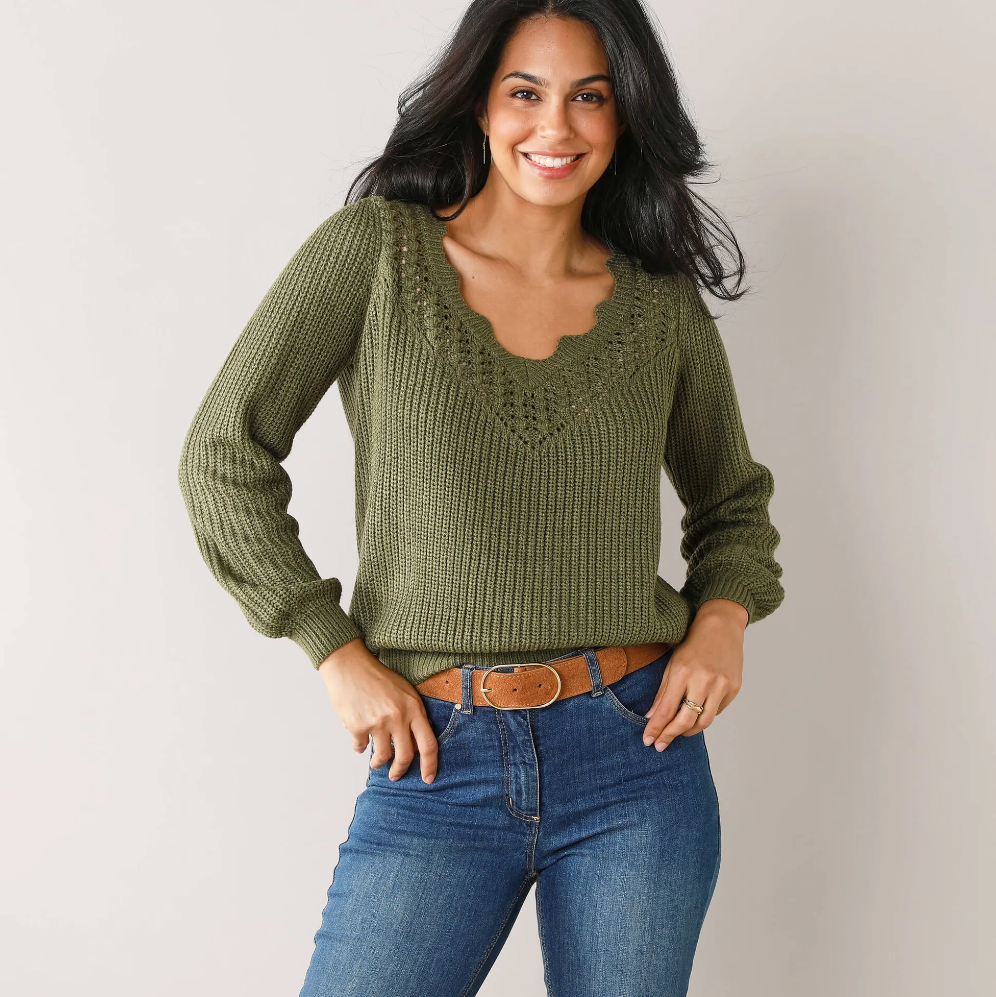 Trui met ajourdetails, pareltricot