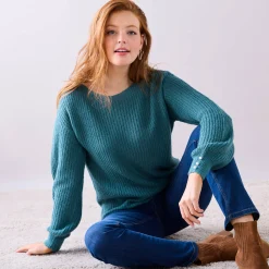 Trui met boothals, patenttricot met zachte touch