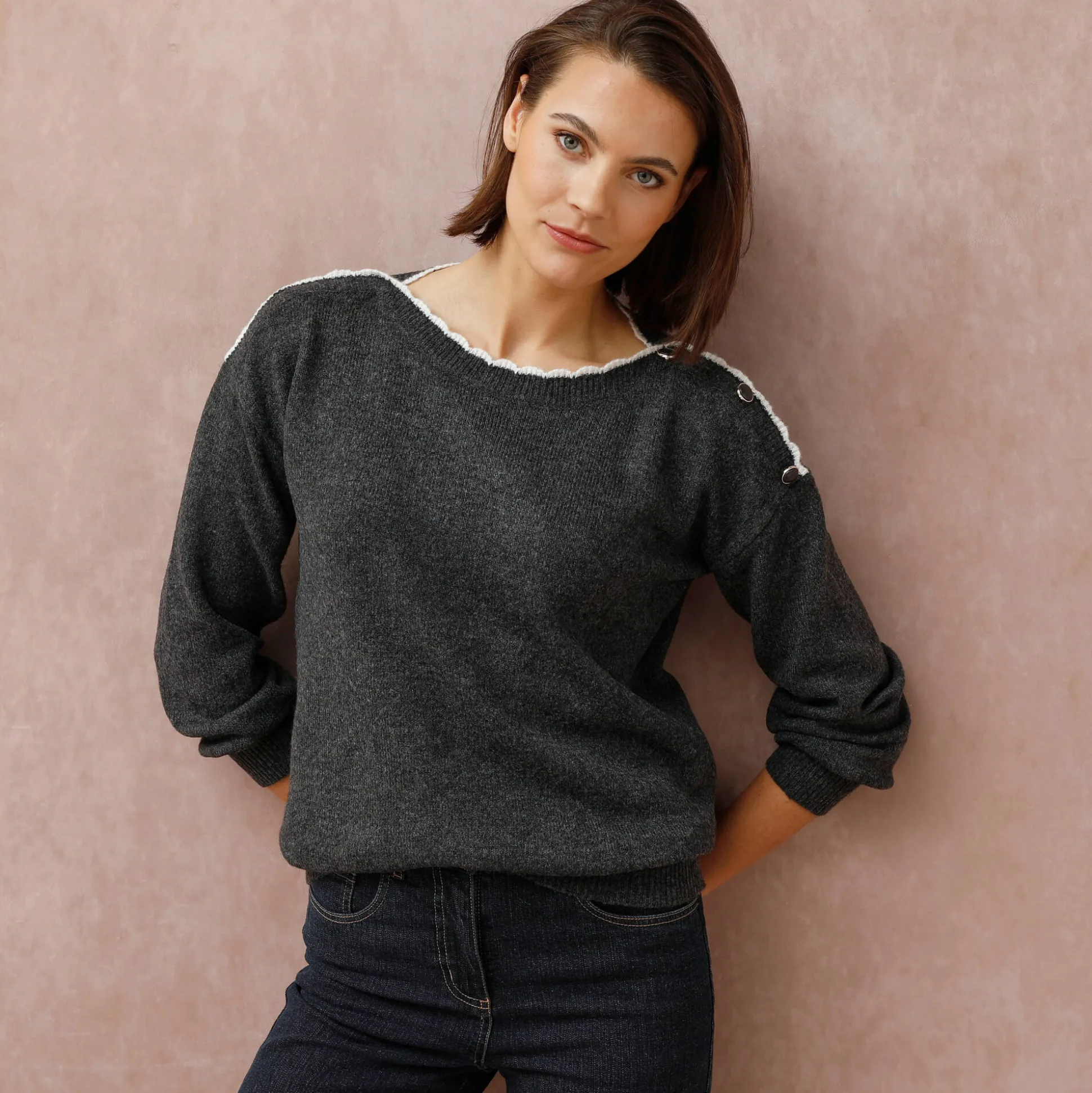 Trui met boothals, streelzacht tricot