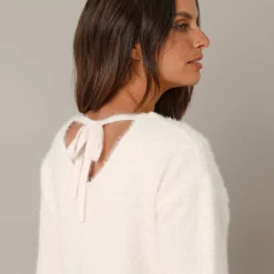 Trui met decolleté aan de achterkant en strikbandjes, harige tricot