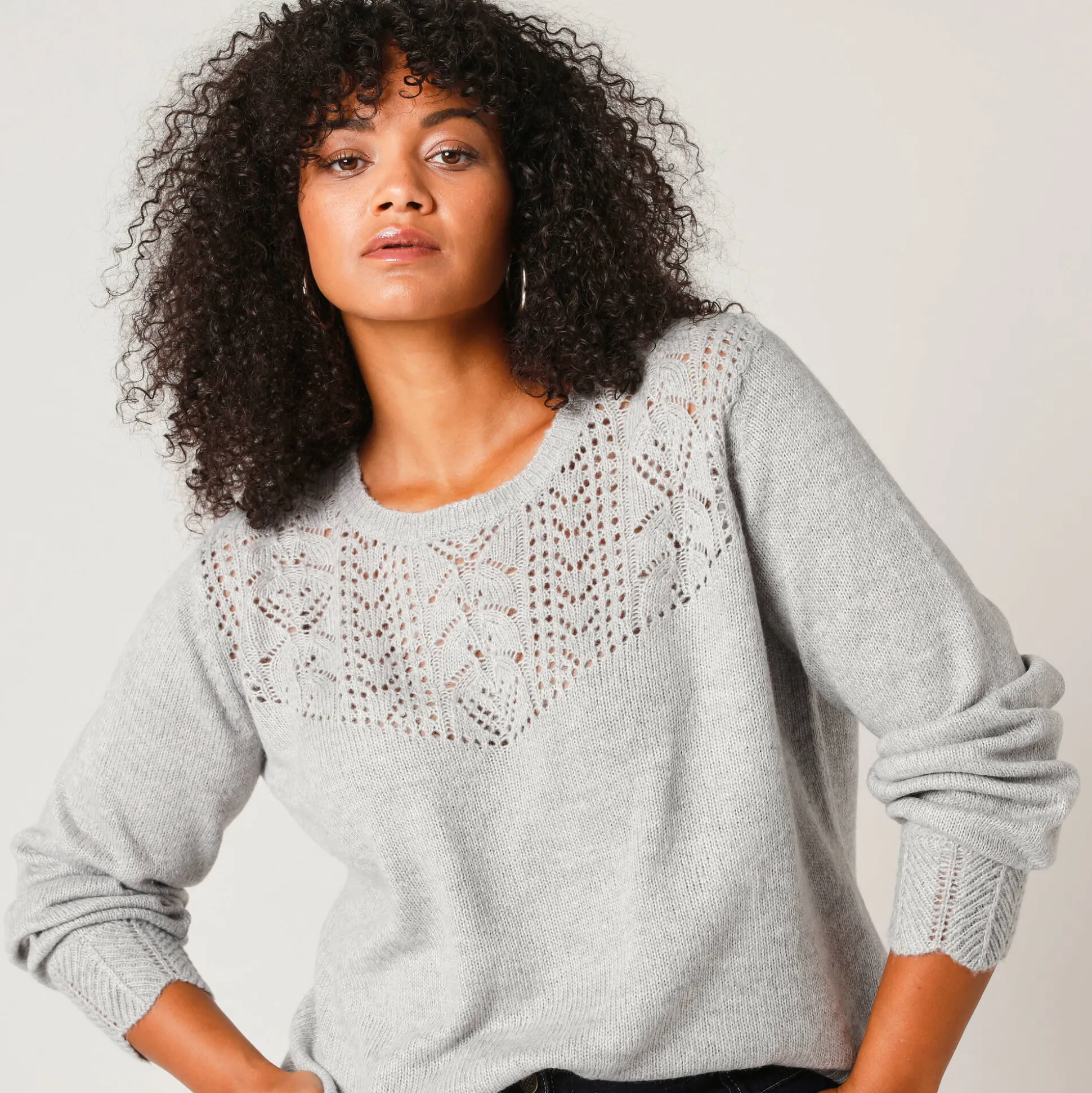 Trui met details in pointelletricot