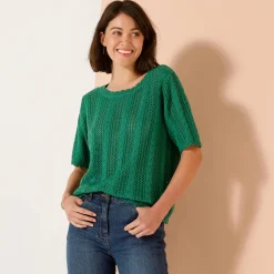 Trui met festonafwerking en korte mouwen, fantasie ajourtricot