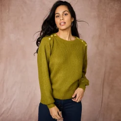 Trui met goudkleurige knopen, patenttricot