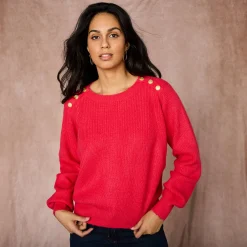 Trui met goudkleurige knopen, patenttricot