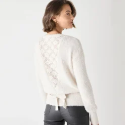 Trui met kanten rug, in harig tricot