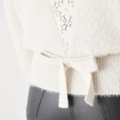 Trui met kanten rug, in harig tricot