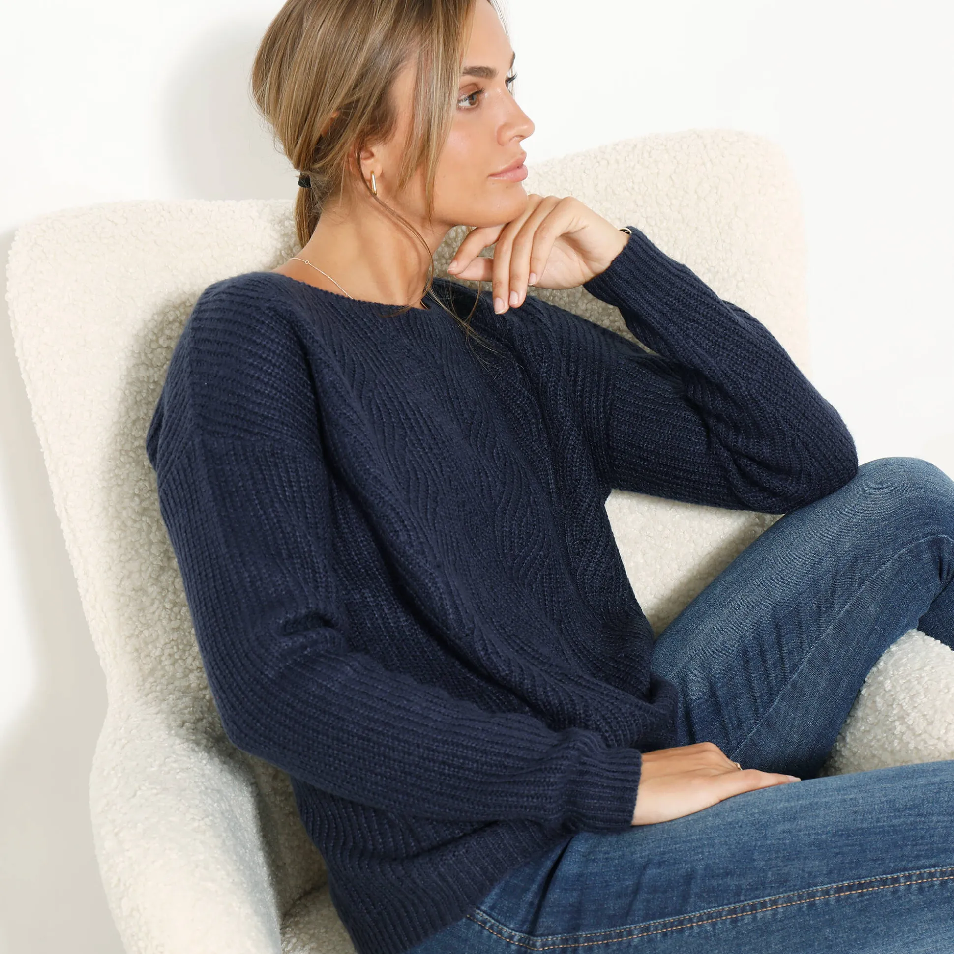 Trui met lange mouwen en ronde hals, pareltricot, speciaal voor kleine lengtes