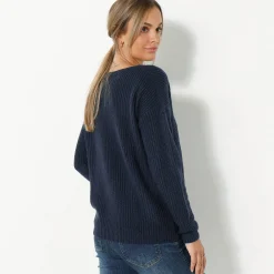 Trui met lange mouwen en ronde hals, pareltricot, speciaal voor kleine lengtes