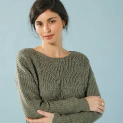 Trui met lange mouwen en ronde hals, pareltricot, speciaal voor kleine lengtes