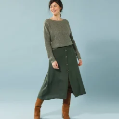 Trui met lange mouwen en ronde hals, pareltricot, speciaal voor kleine lengtes