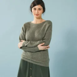 Trui met lange mouwen en ronde hals, pareltricot, speciaal voor kleine lengtes