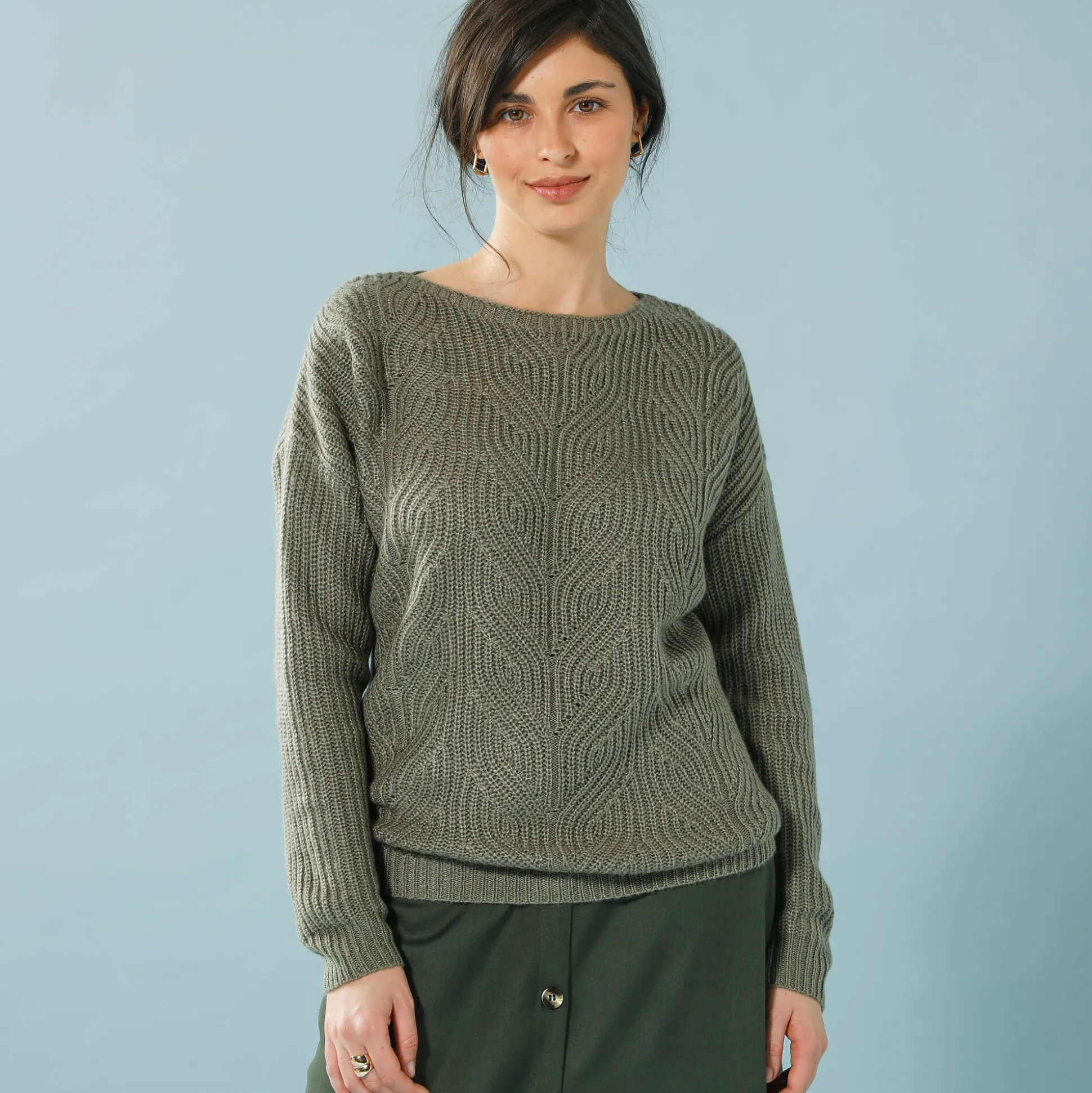 Trui met lange mouwen en ronde hals, pareltricot, speciaal voor kleine lengtes