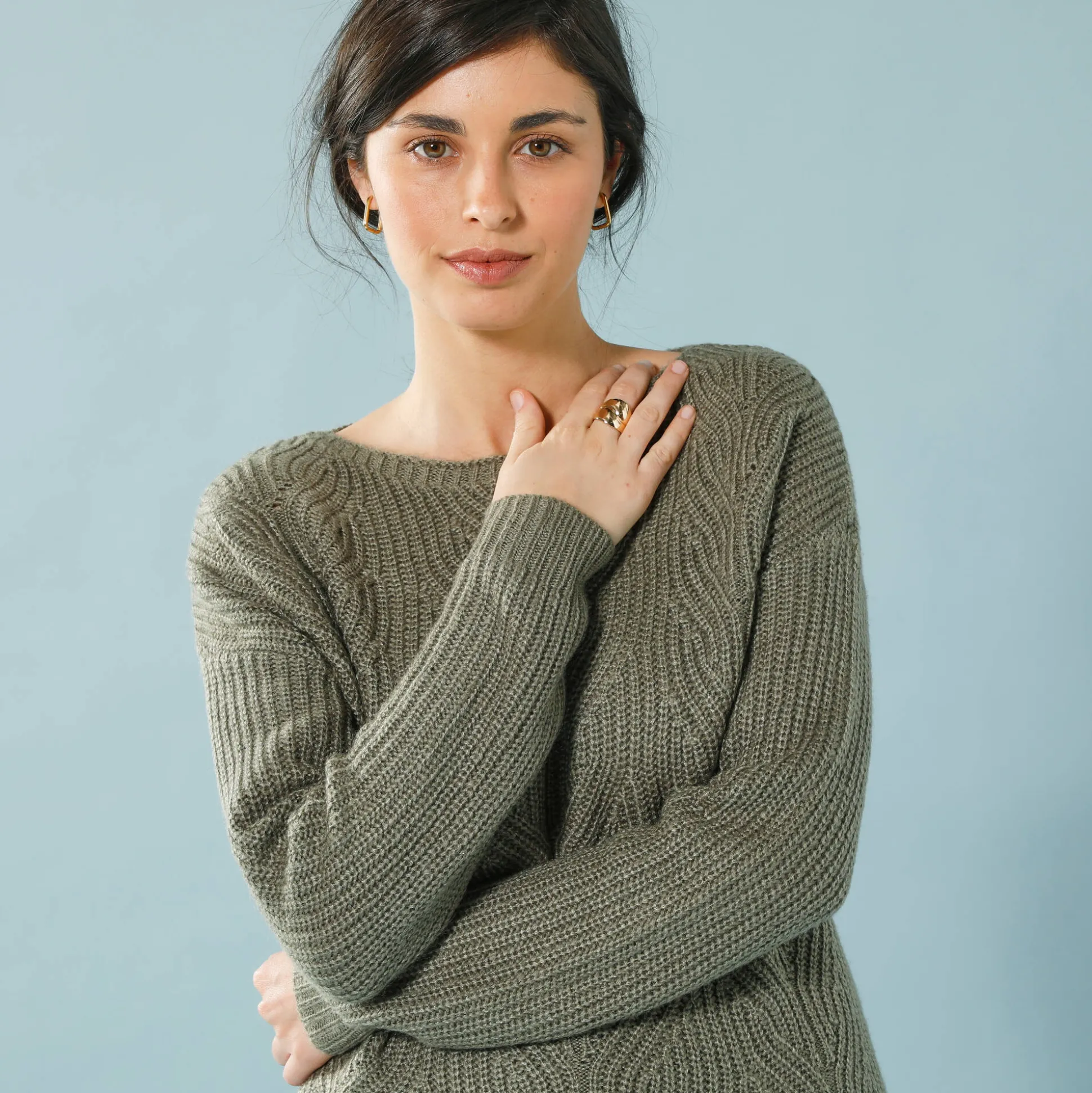 Trui met lange mouwen en ronde hals, pareltricot, speciaal voor kleine lengtes