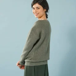 Trui met lange mouwen en ronde hals, pareltricot, speciaal voor kleine lengtes