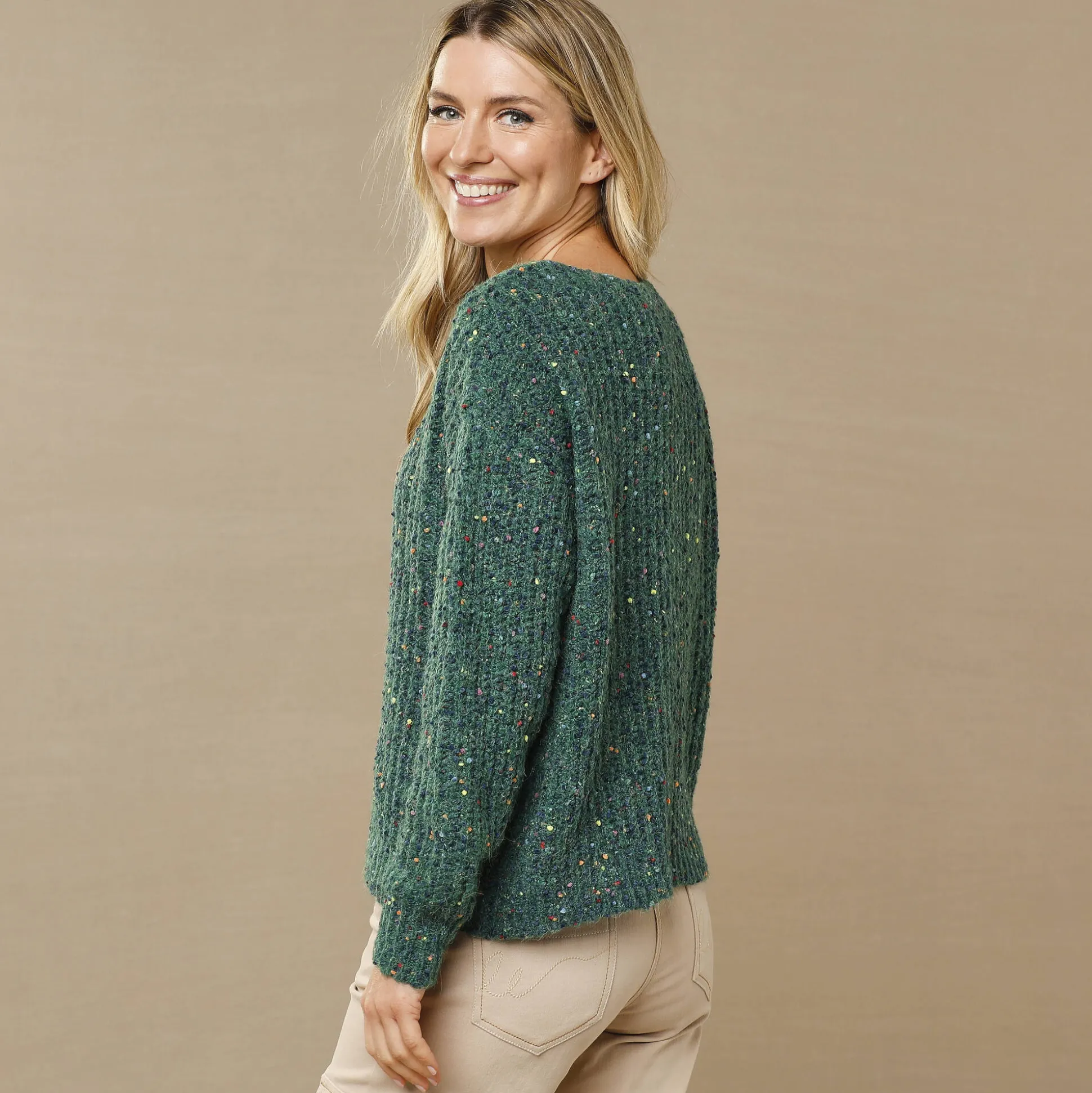 Trui met loose volume en V-hals, gespikkeld patenttricot