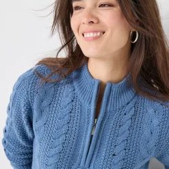 Trui met opstaande ritskraag, kabeltricot en kasjmiertouch