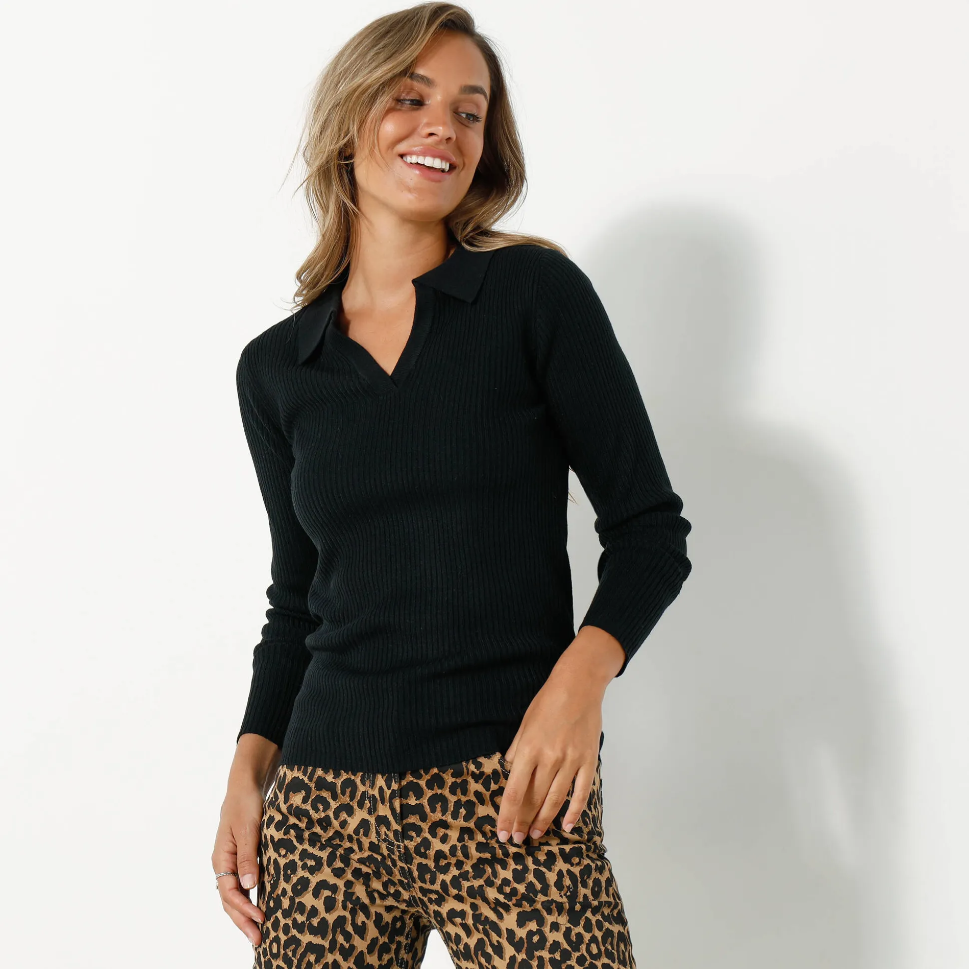 Trui met polokraag, ribtricot