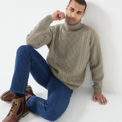 Trui met rolkraag, in Iers tricot