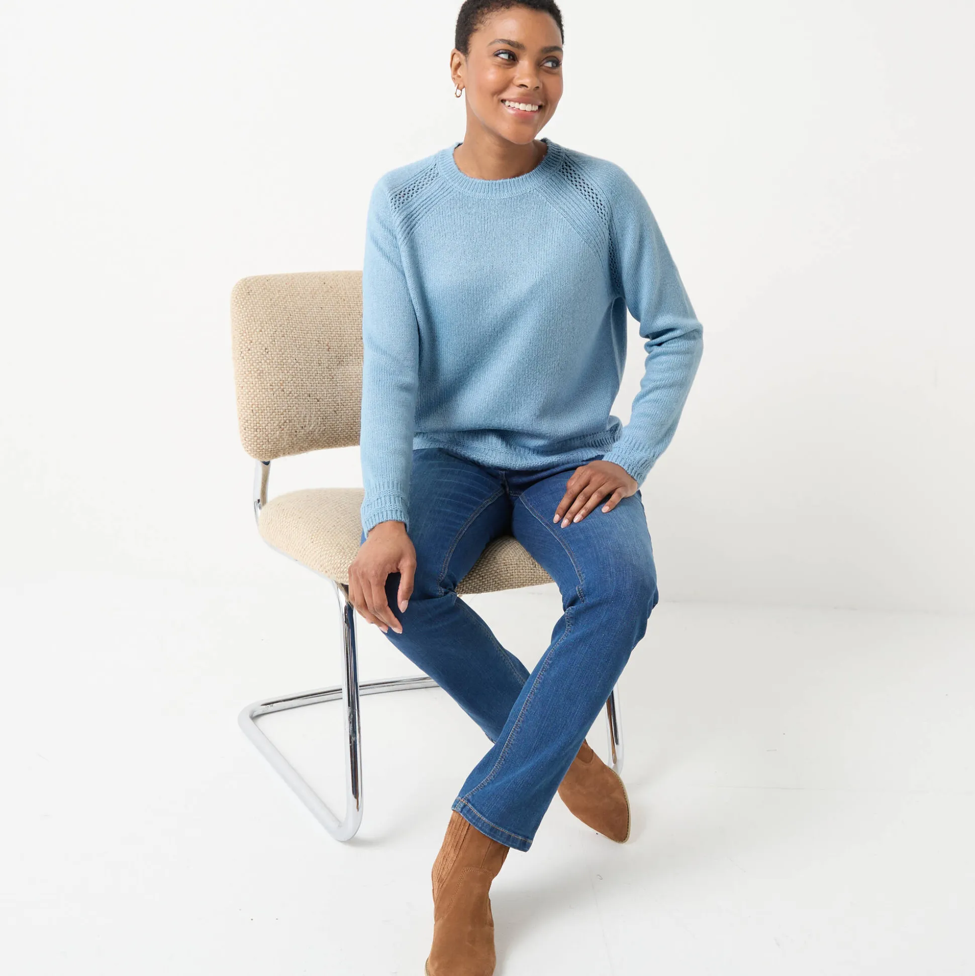 Trui met ronde hals, fantasietricot met zachte touch
