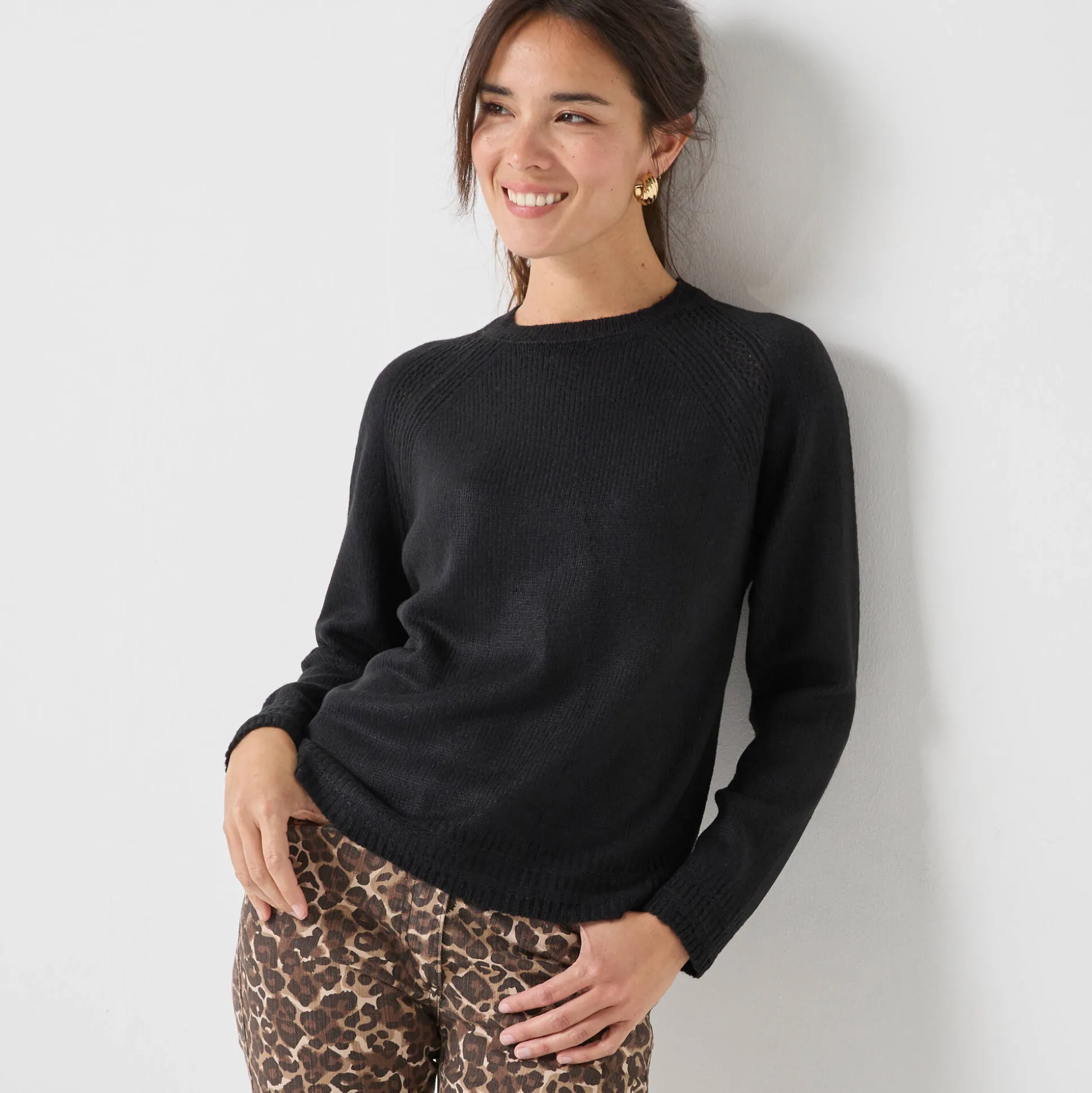 Trui met ronde hals, fantasietricot met zachte touch