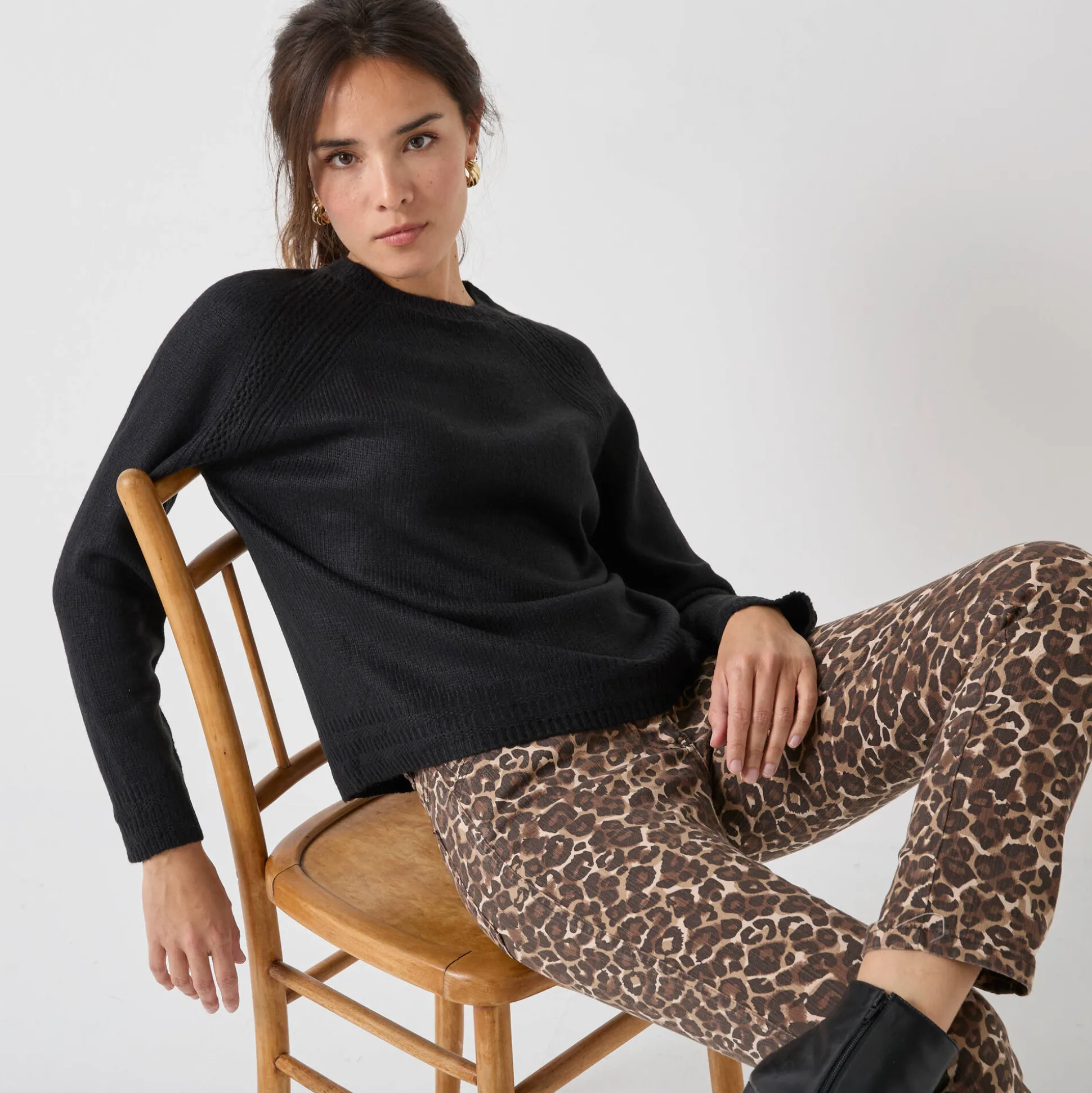 Trui met ronde hals, fantasietricot met zachte touch