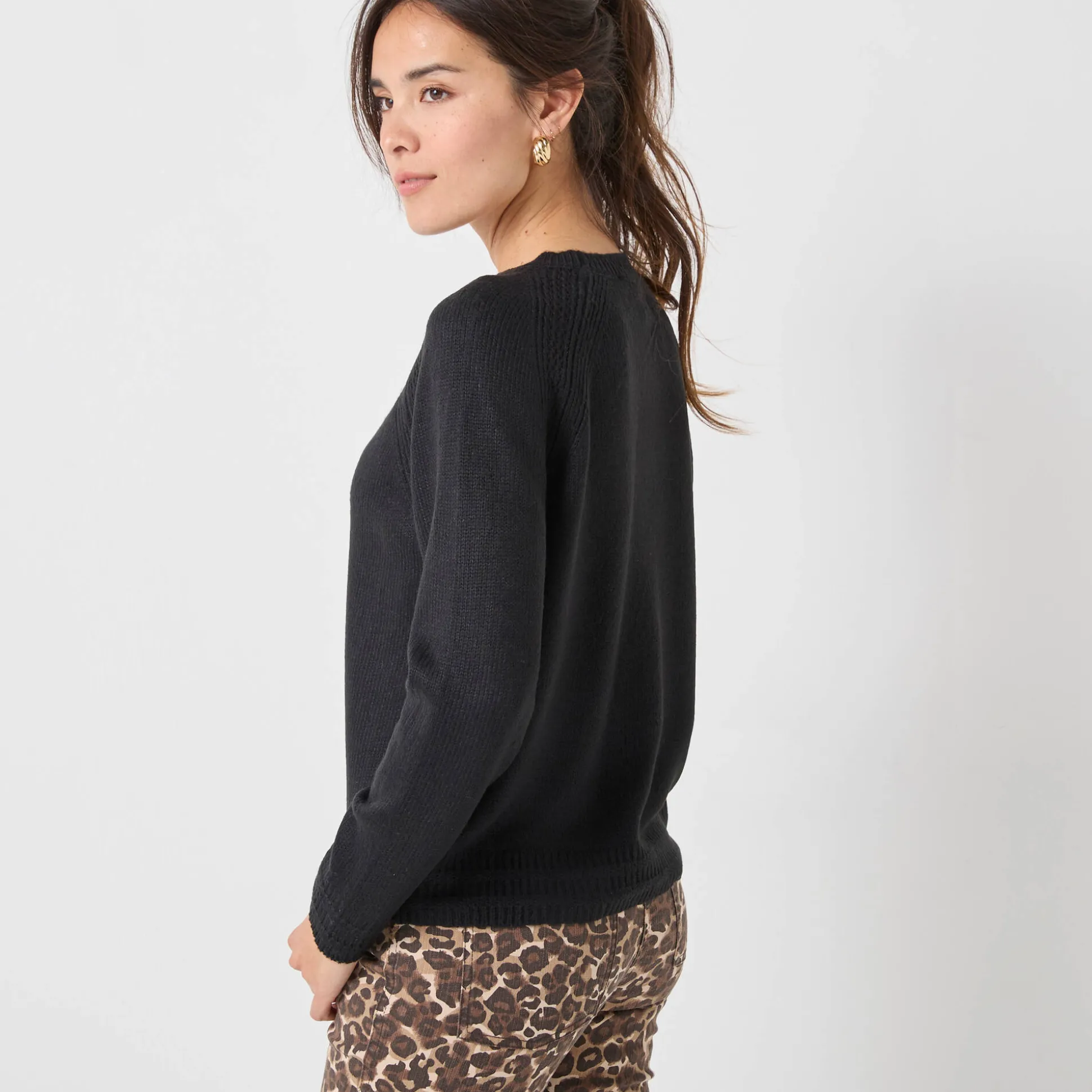 Trui met ronde hals, fantasietricot met zachte touch
