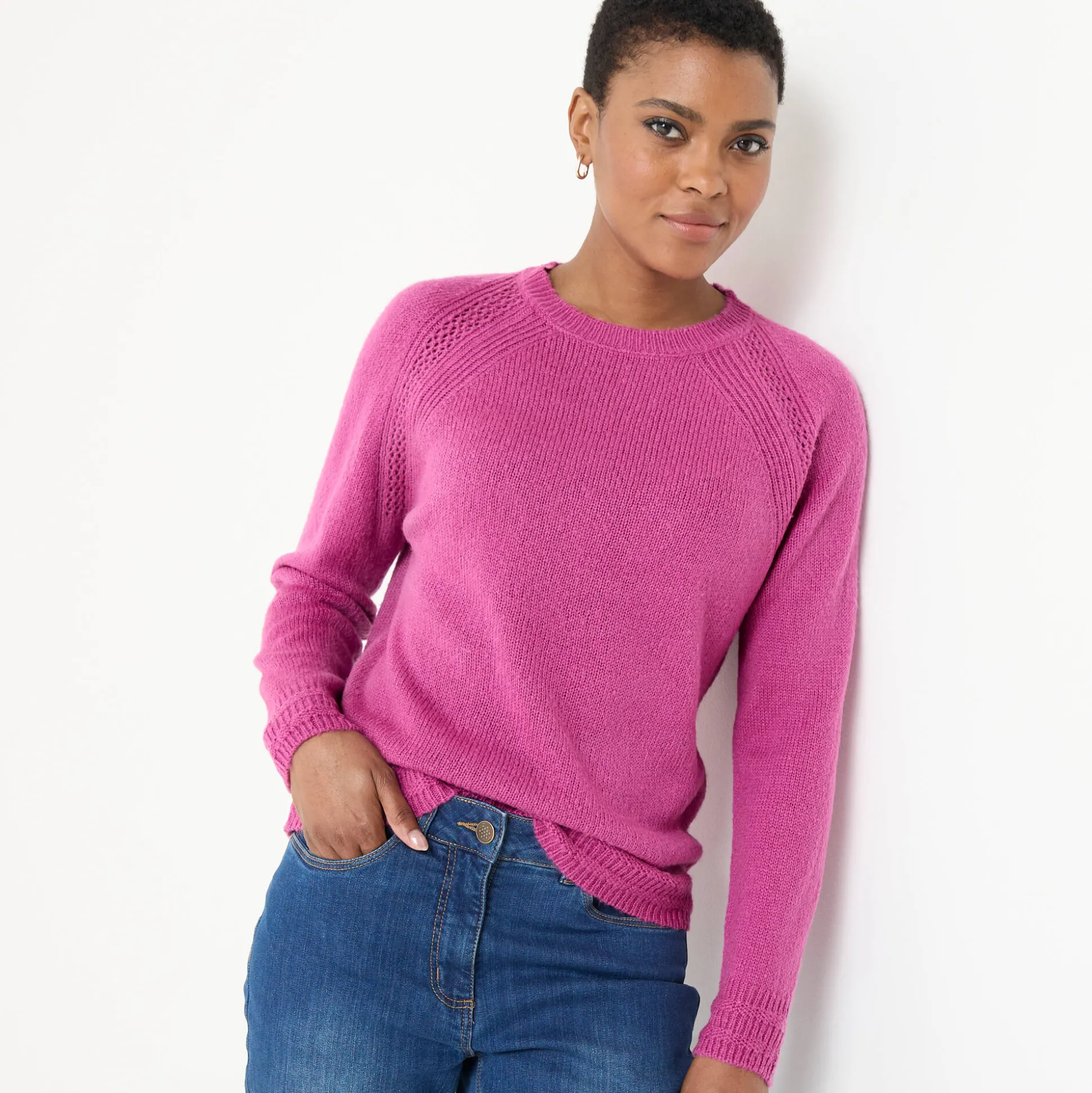 Trui met ronde hals, fantasietricot met zachte touch
