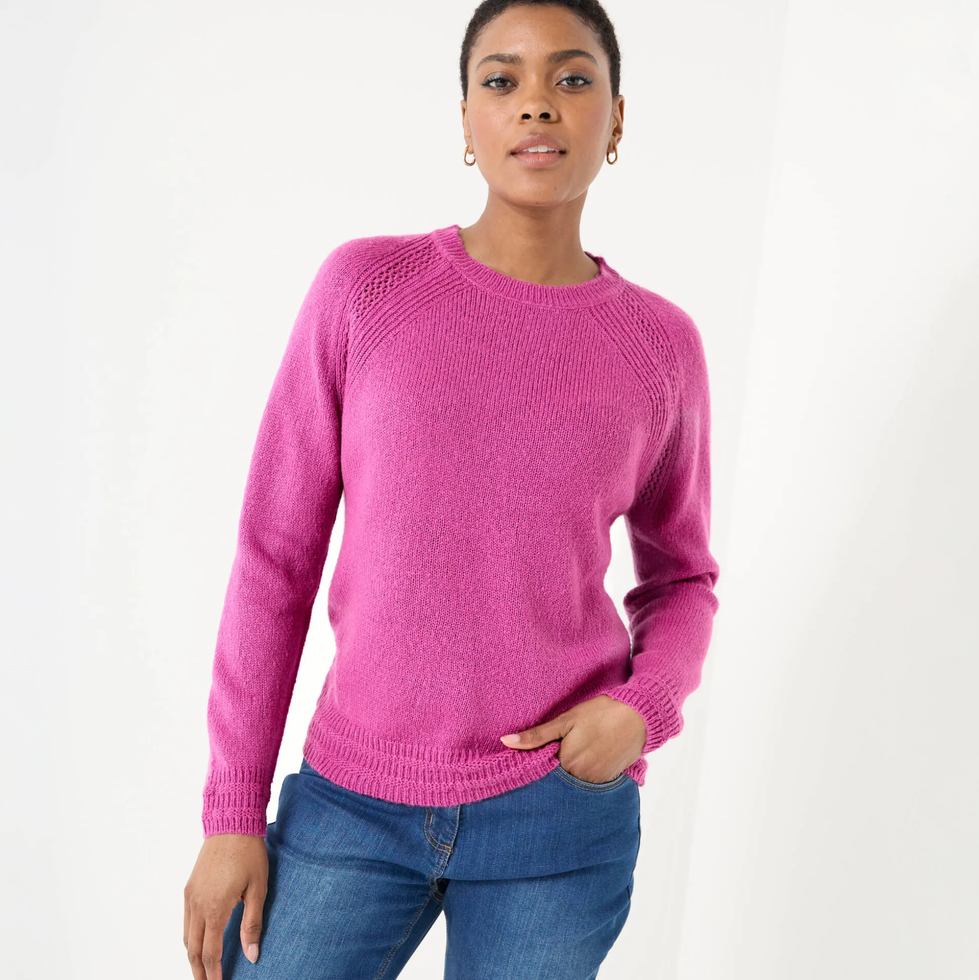 Trui met ronde hals, fantasietricot met zachte touch