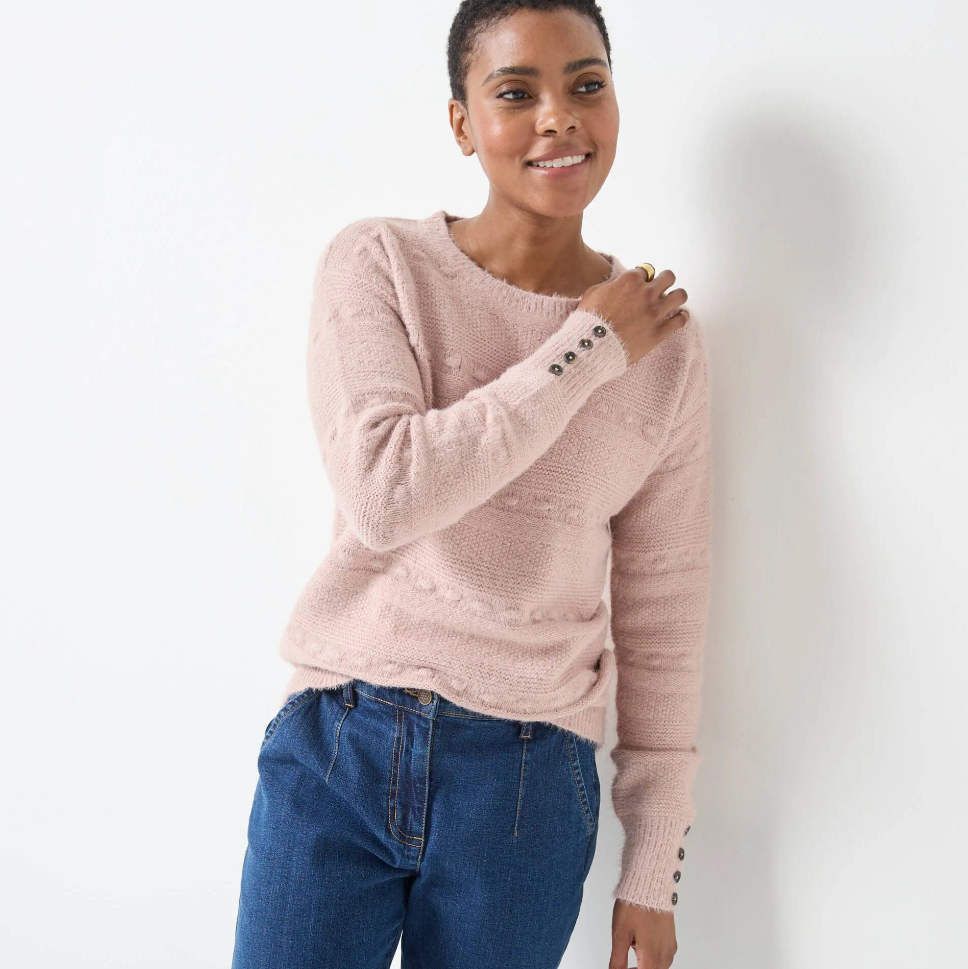 Trui met ronde hals, harig fantasietricot