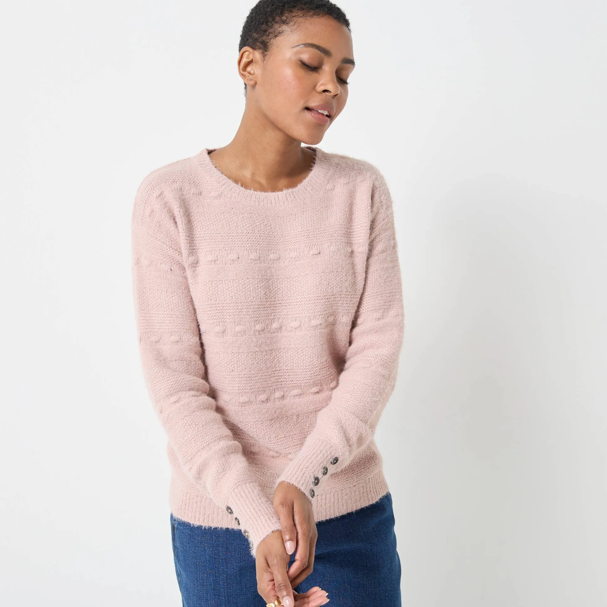 Trui met ronde hals, harig fantasietricot