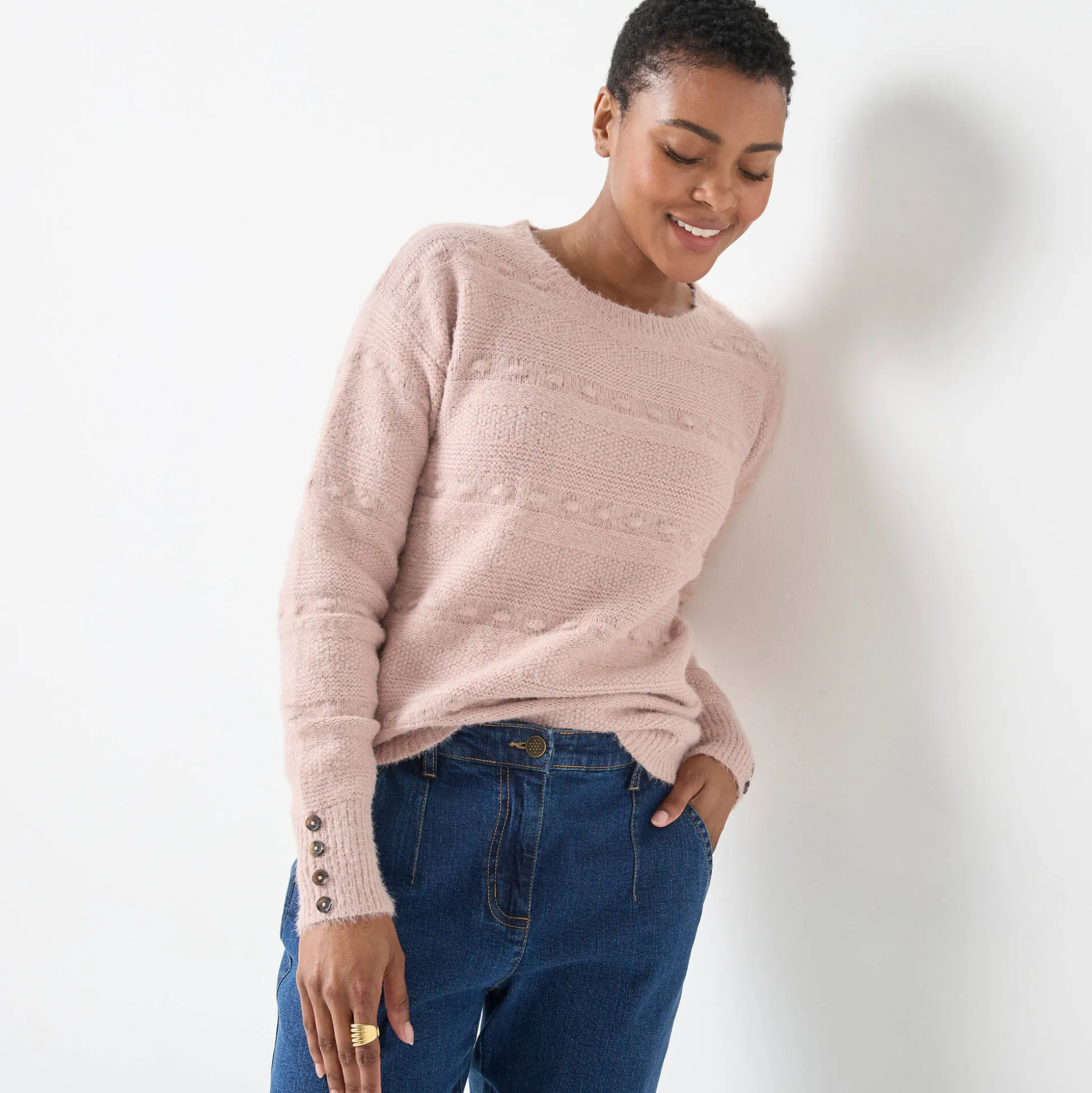 Trui met ronde hals, harig fantasietricot