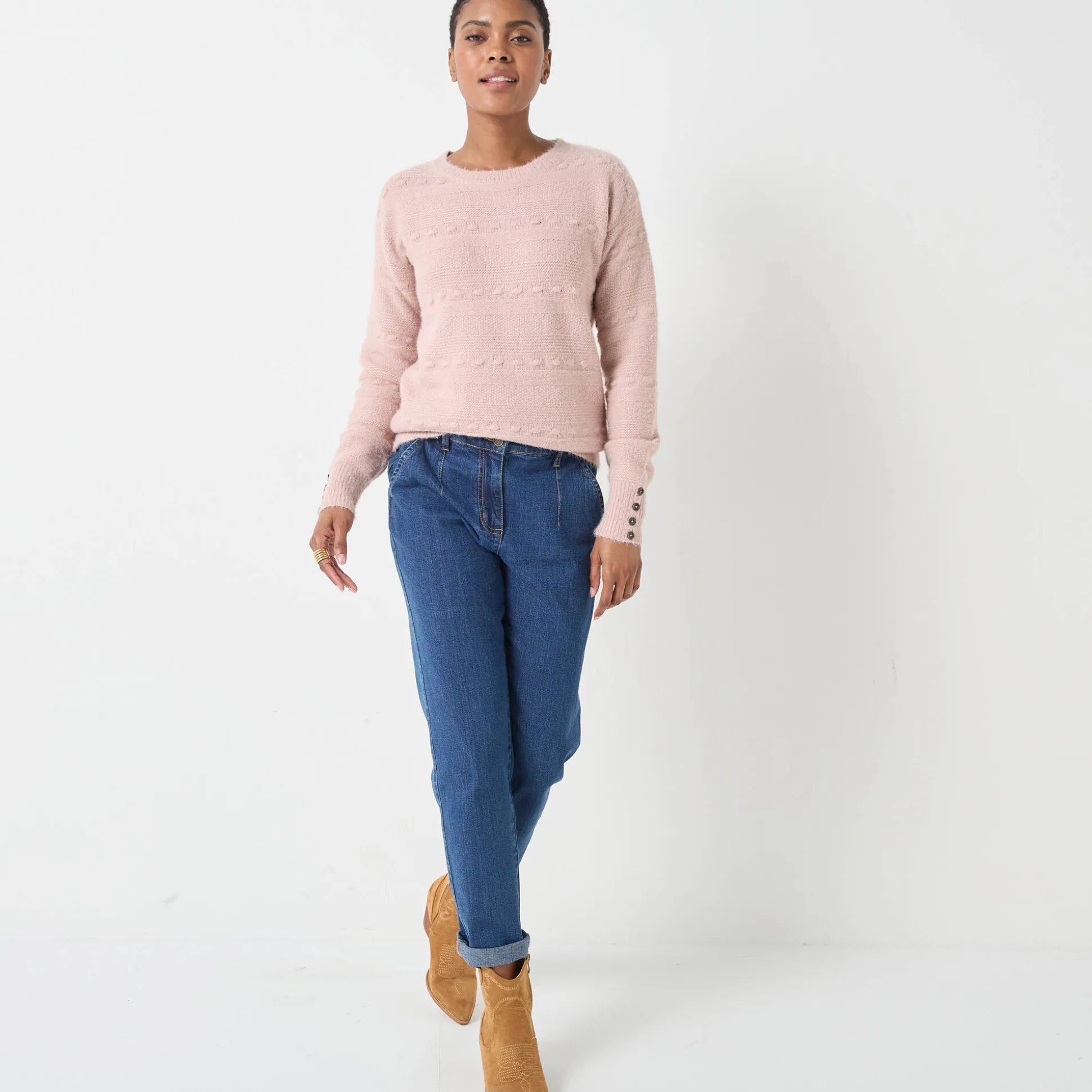 Trui met ronde hals, harig fantasietricot