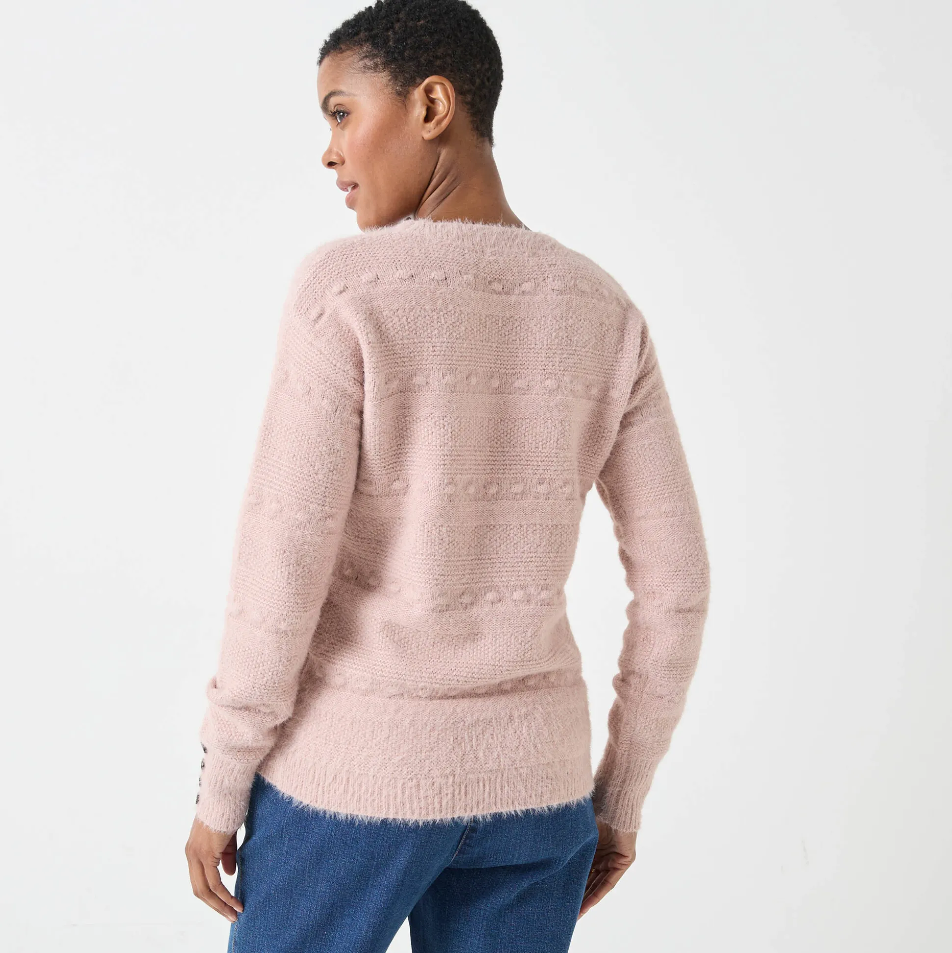 Trui met ronde hals, harig fantasietricot