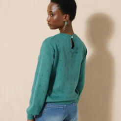 Trui met ronde hals, pointelletricot met mohairtouch
