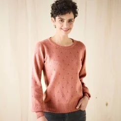Trui met ronde hals, pointelletricot met mohairtouch