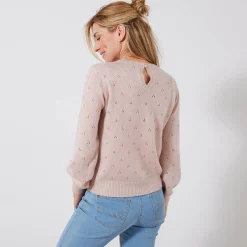 Trui met ronde hals, pointelletricot met mohairtouch