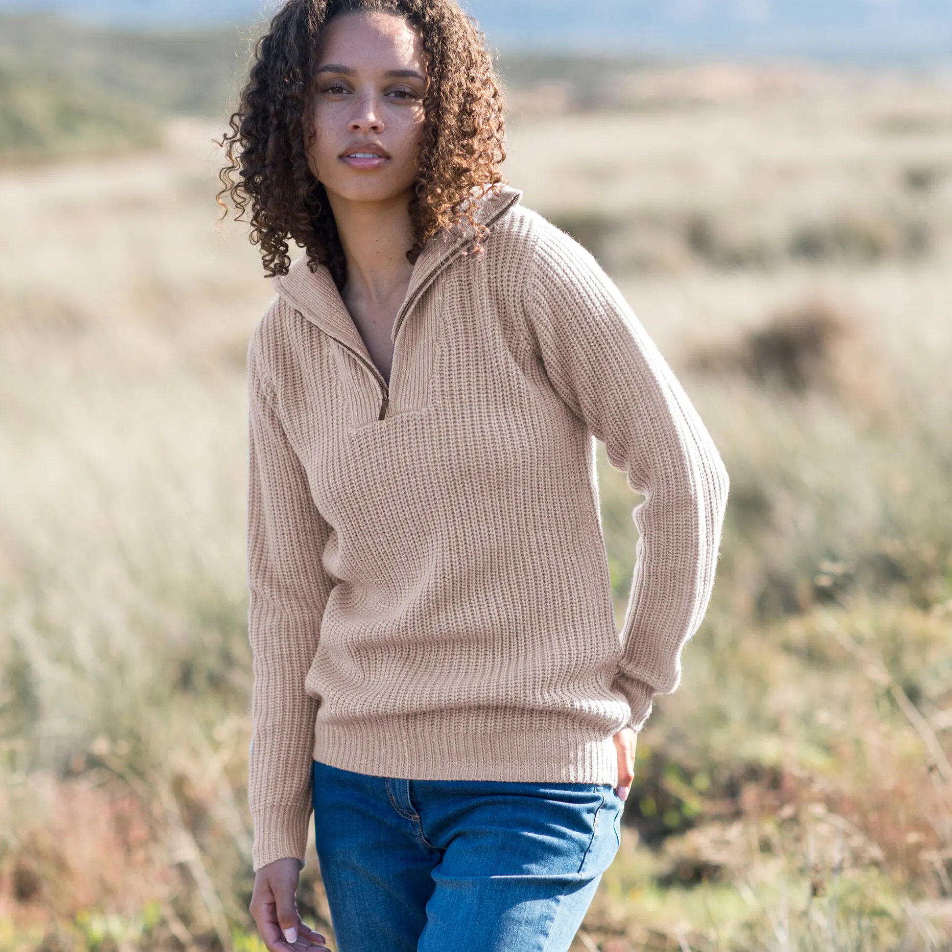 Trui met truckerskraag in ribtricot
