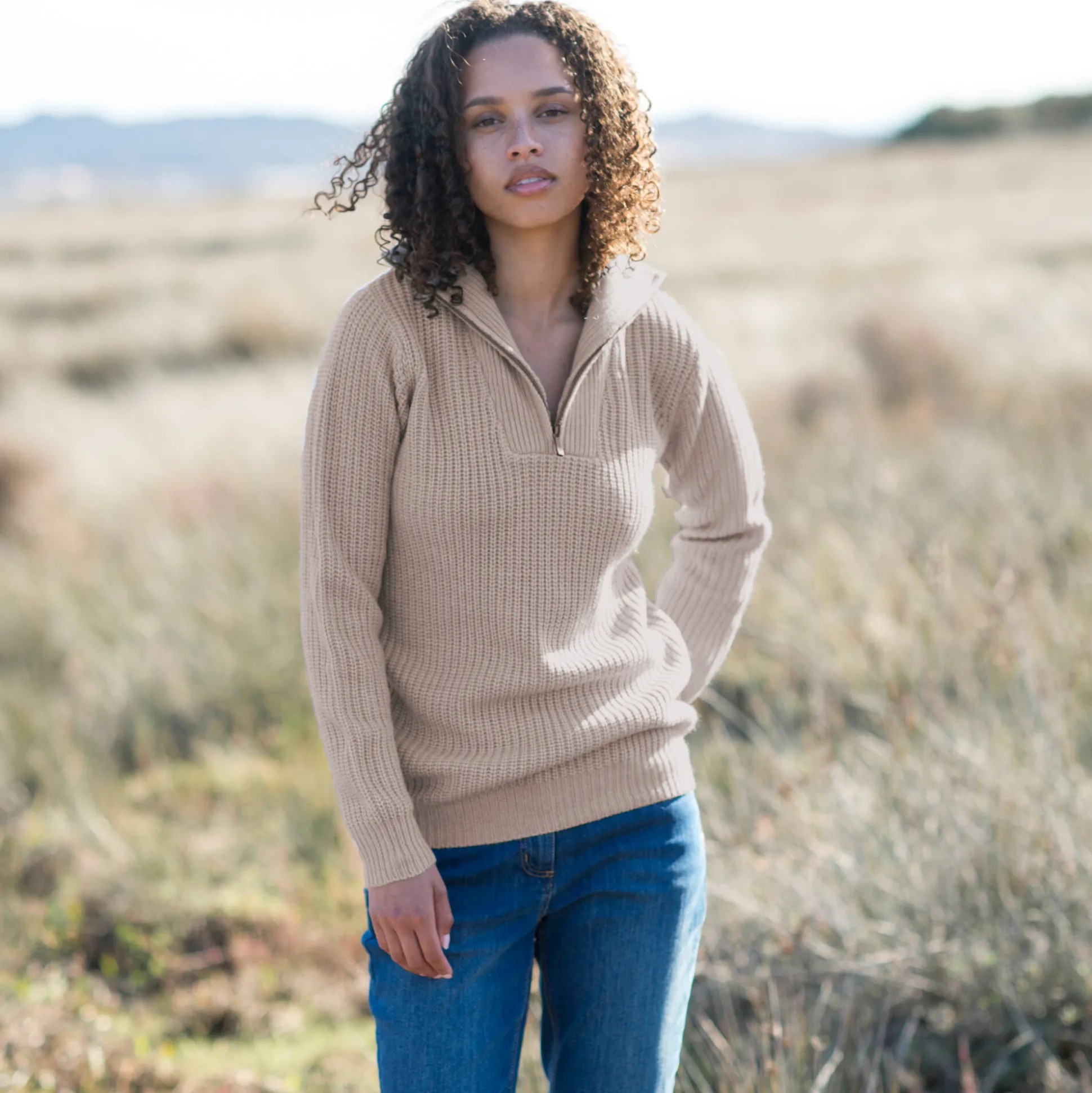 Trui met truckerskraag in ribtricot