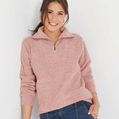 Trui met truckerskraag in ribtricot
