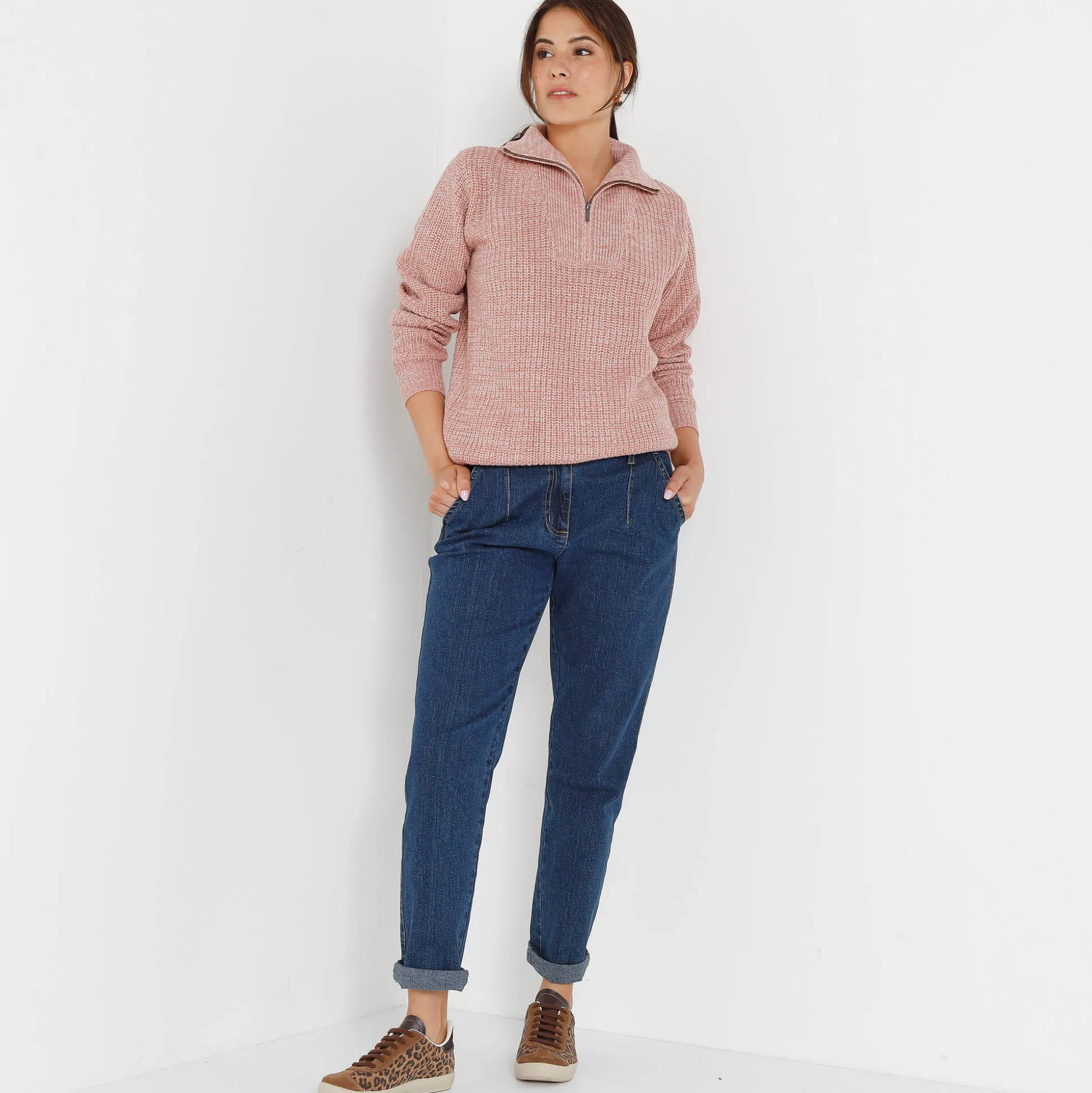 Trui met truckerskraag in ribtricot